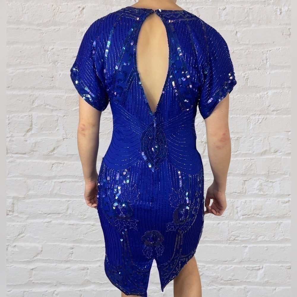 SCALA Milan Paris Los Angeles blue silk sequin vintage dress, New With Tags! - Picture 4 of 12